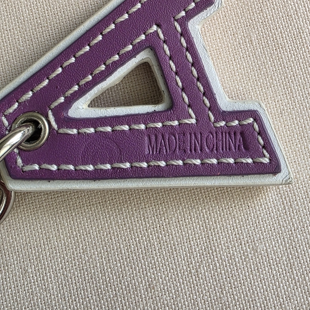 Coach Letter A Bag Charm Purple Suede Leather Keychain Hangtag Y2K - Picture 5 of 8